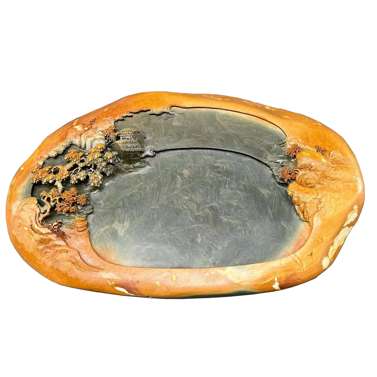 端砚茶盘肇庆精品绿端紫端宋坑天然原石家用石茶盘雕刻工厂直销