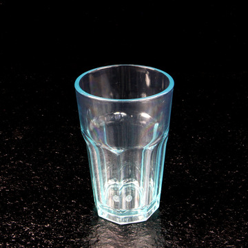 9oz塑料八角杯pc多边棱角杯蓝色塑胶水杯茶餐厅茶水杯透明塑料杯