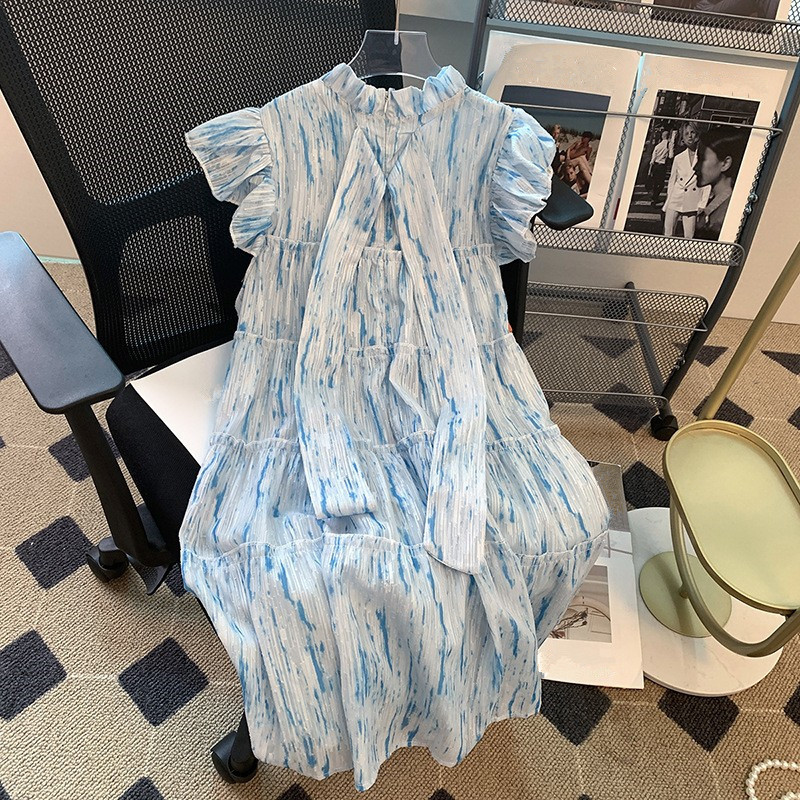 Design Blue Sleeveless Chiffon Dress for Women Summer 2023 New Gentle Elegant Figure Flattering Dress