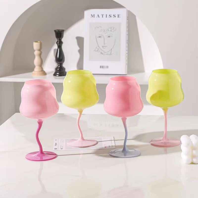 Macaron Goblet Ins European Style Household Wine Glass Milk Color Middle Ancient Cup Pink Girl Heart Glass