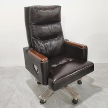 中式老板椅牛皮现代大班椅电脑椅总裁转椅可躺办公椅红棕色扶手
