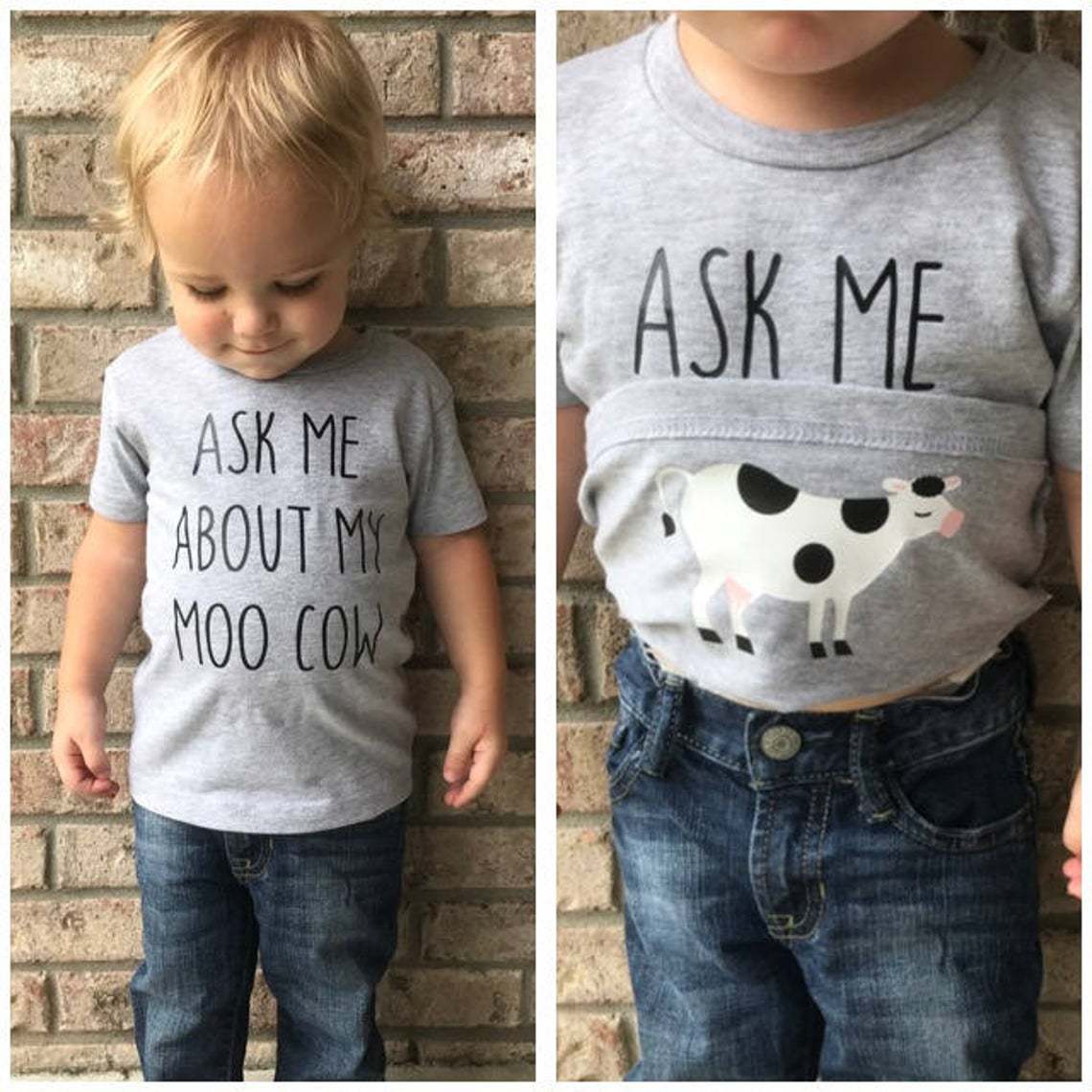 涤纶T恤ask me about my moo cow可爱搞笑儿童上衣短袖跨境