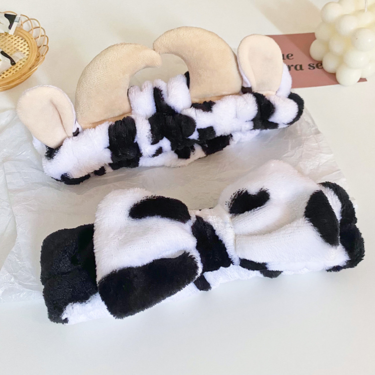 Cows Pattern Bow Hair Band Celebrity Street Style Horn Flannel Hair Band Female Face Wash Hair Bands Headband Wholesale