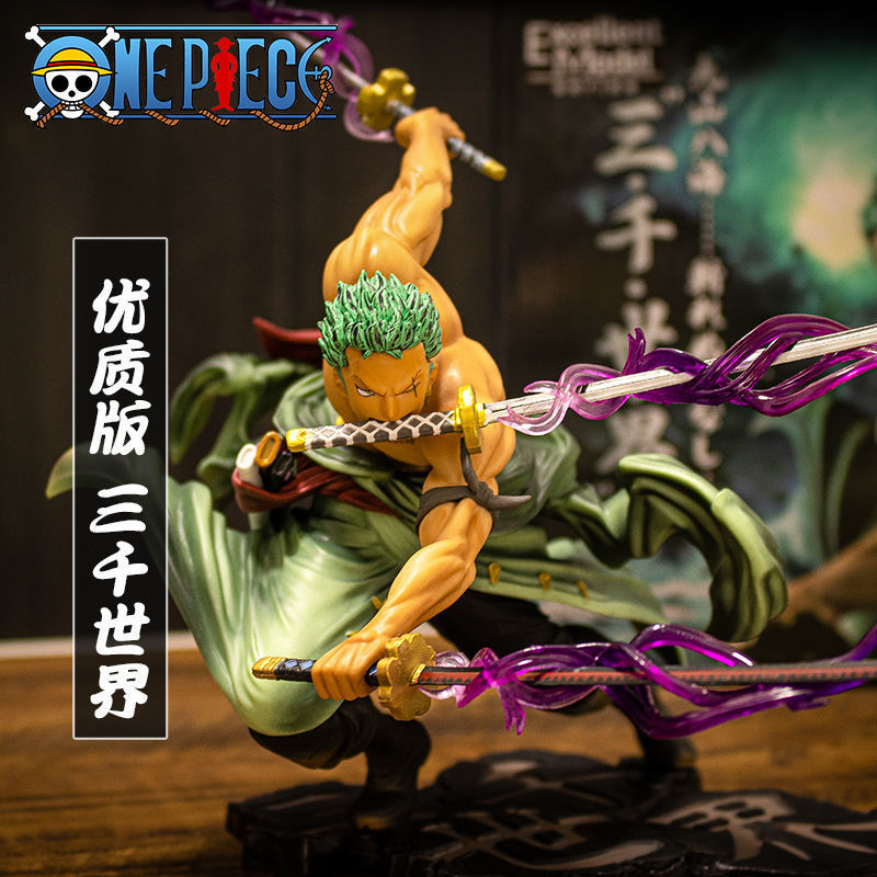 One Piece 3,000 World Sauron Hand Office Peripheral Three-Knife Flow Straw Hat Luffy Anime Secondary Model