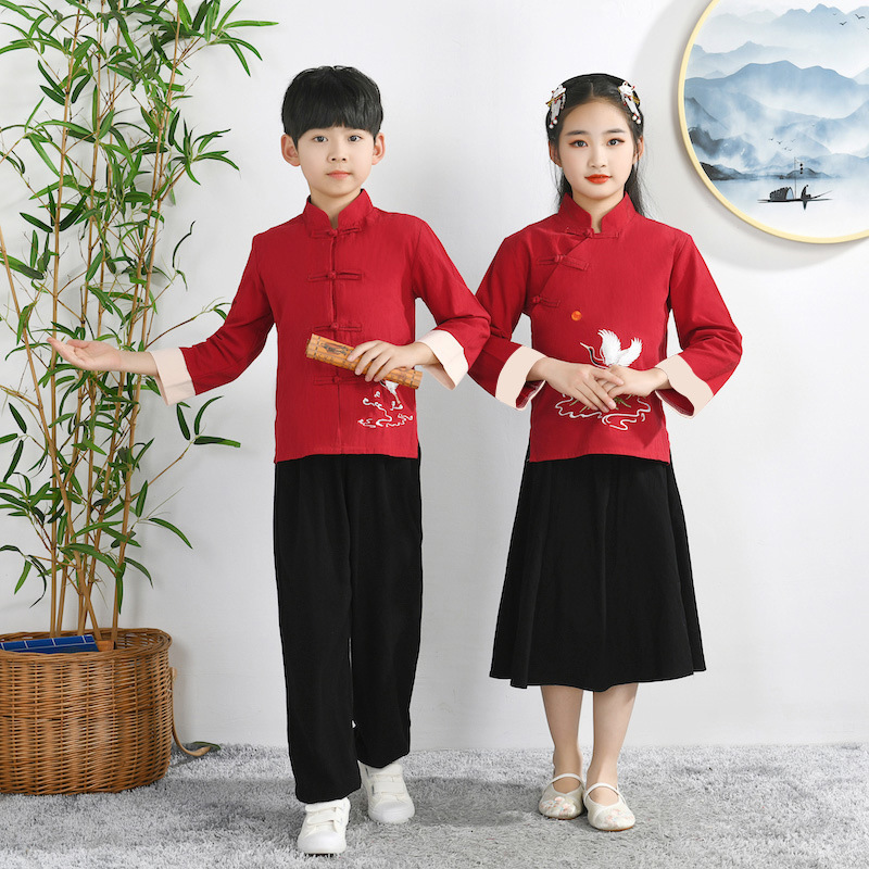 舞台中国风民族三句半男女相声大褂快板演出服服装儿童小学生青年