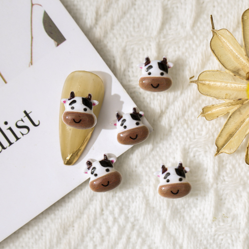 新品小牛牛美甲贴奶牛套装小红书网红立体彩绘动物卡通指甲装饰钻
