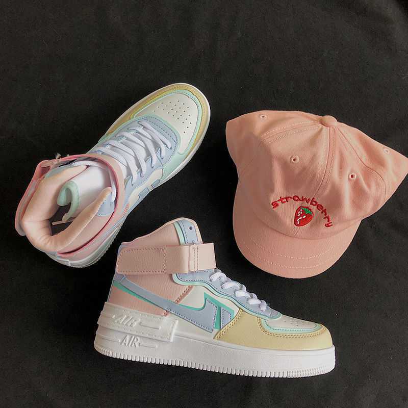 aj女鞋空军一号女马卡龙秋冬休闲板鞋高帮运动鞋ins百搭潮