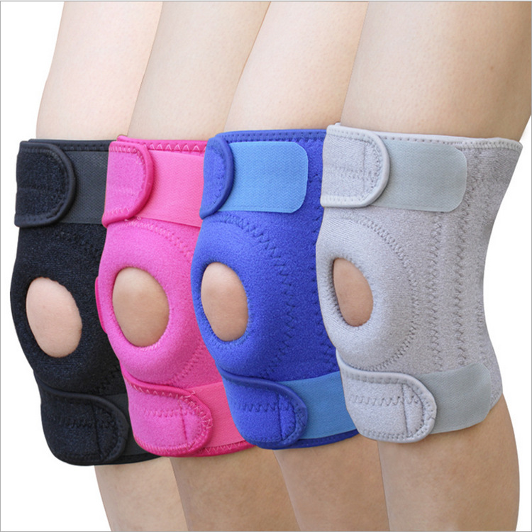 In Stock Wholesale Mountaineering Knee Pad Breathable Perforated Running Cycling Knee Pad Four Spring Support Silicone Strip Sports Kneecaps