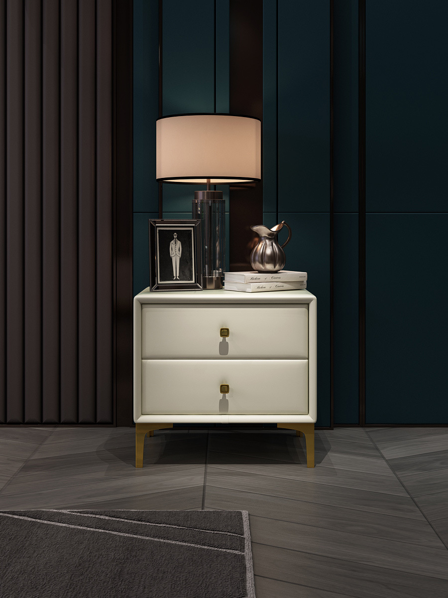 北欧轻奢床头柜简约现代皮质网红卧室小型床边柜实木软包极简