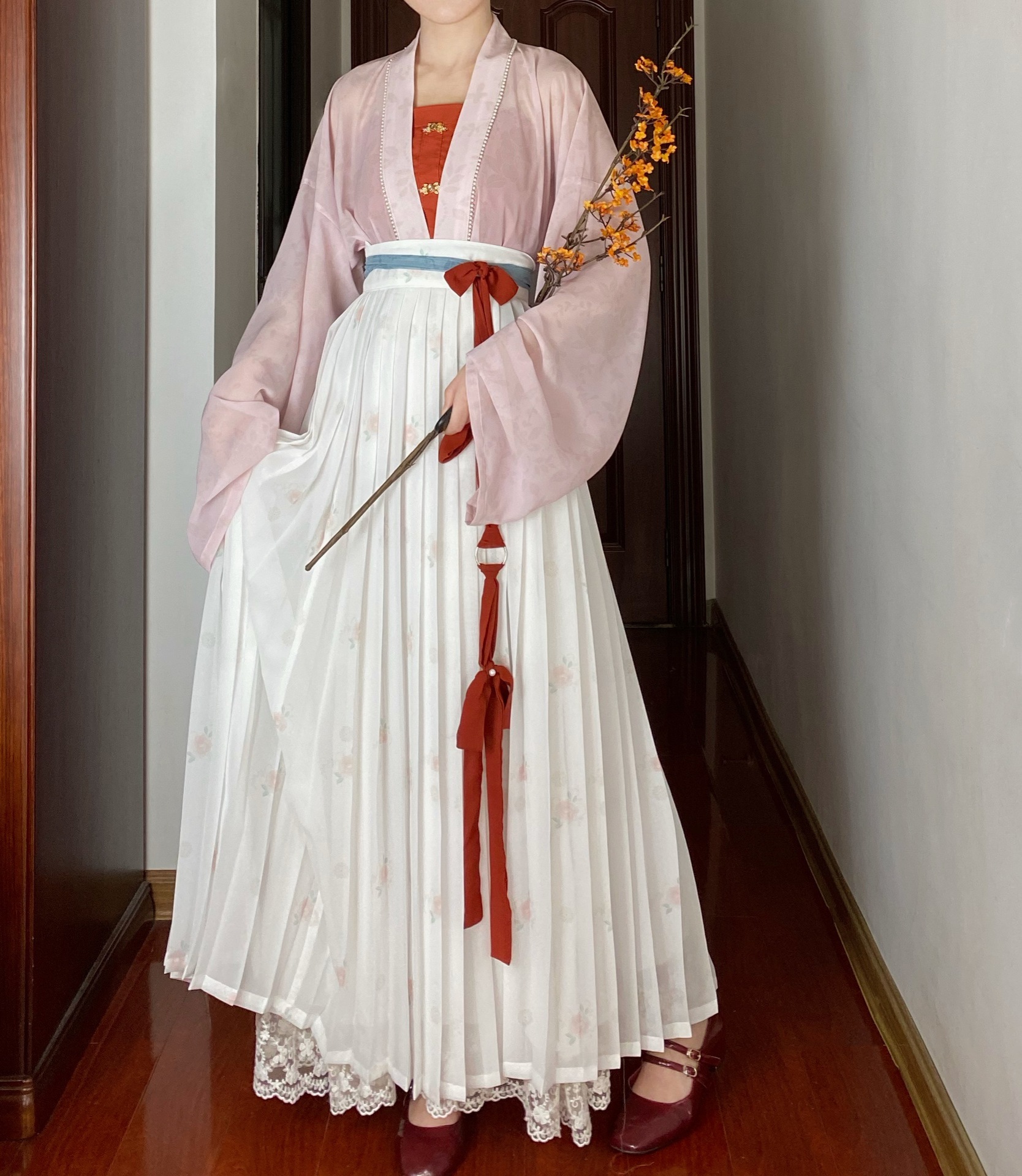 原创汉服女【桑田】宋制直袖衫改良吊带一片式褶裙夏季非古装