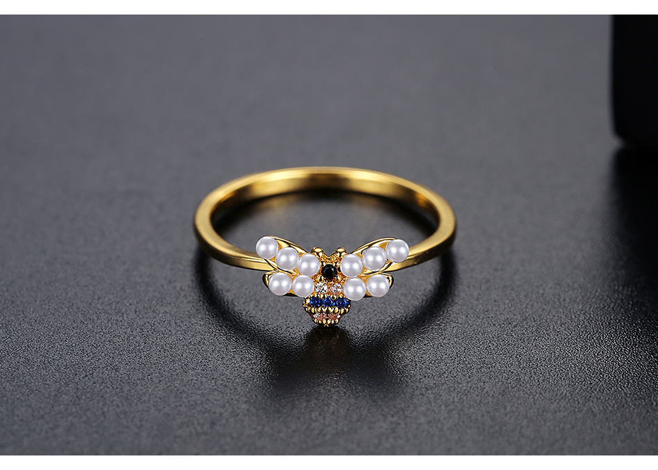 锦瑟 黄蜂戒指韩版时尚小众ins设计小蜜蜂可爱女士铜镶锆戒指代发