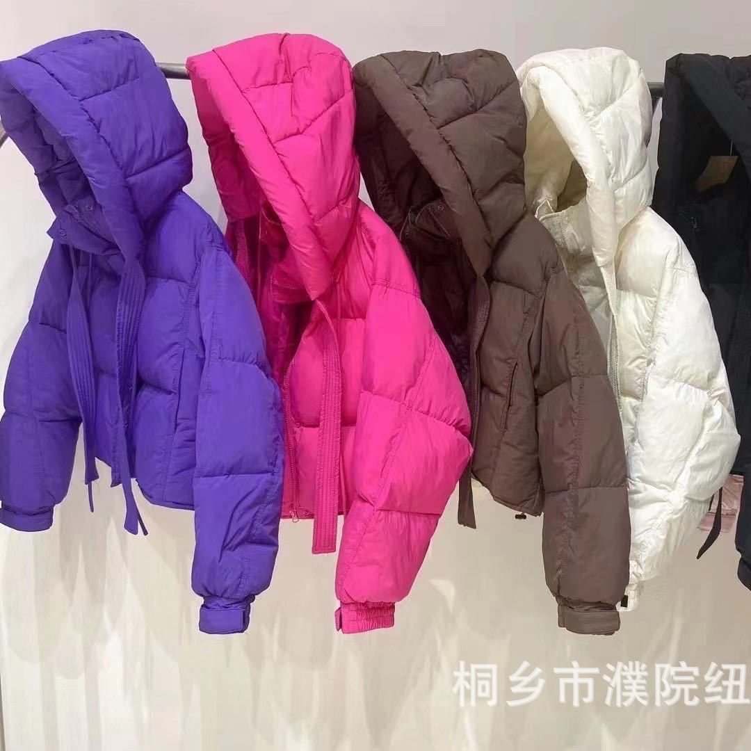 纽双新款羽绒服女韩版加厚设计感小众百搭面包服蝙蝠袖连帽小短款