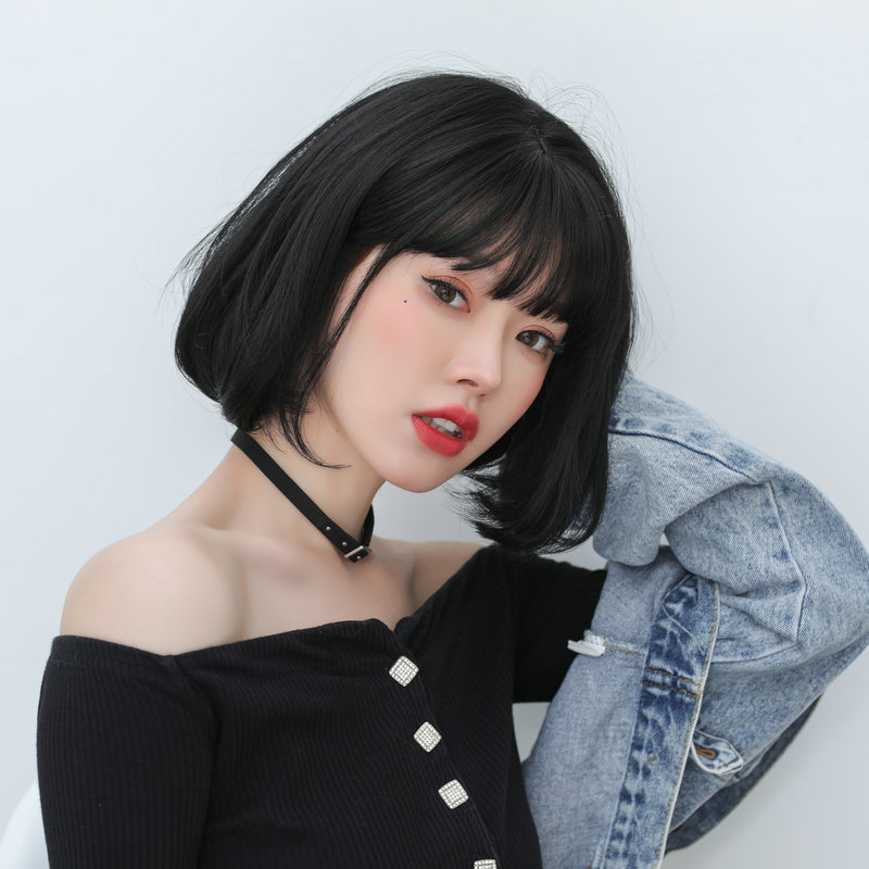 日系波波假发短发女 减龄少女bobo头全头套刘海锁骨发自然黑假发