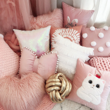 公主灰粉色少女心兔抱枕套ins风北欧长毛绒靠垫沙发床头可爱靠易