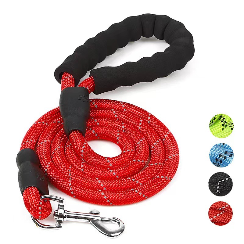 Pet Supplies Reflective Multi-Color Nylon round Rope Dog Chain Dog Pull Belt Foam Handle Medium and Large Dog Dog Traction Rope