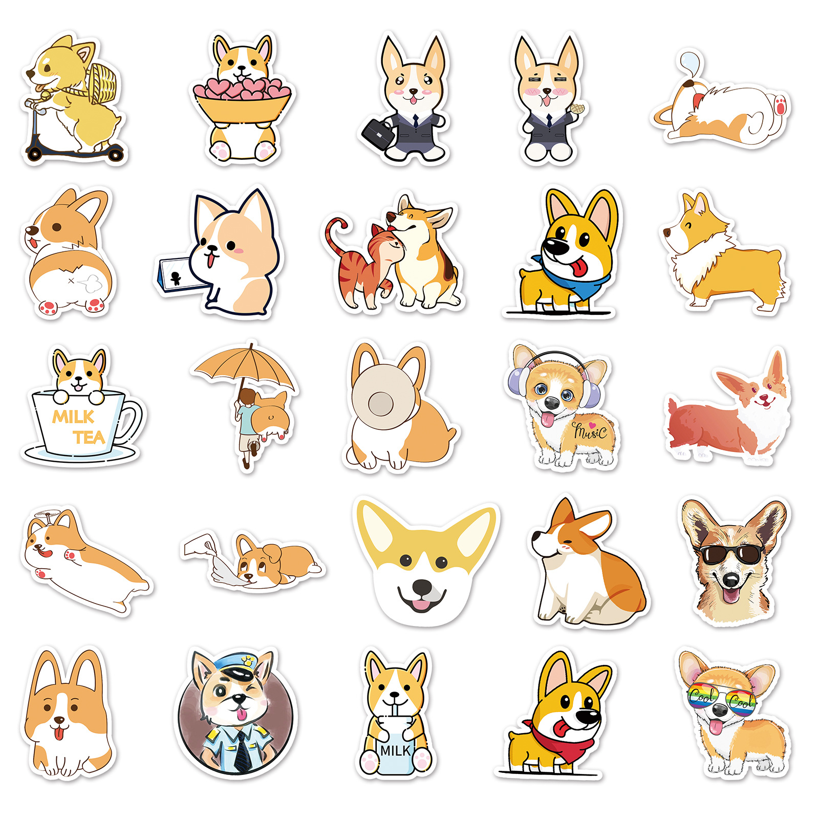 50张卡通柯基贴纸行李箱旅行箱自行车滑板车防水汽车手机装饰贴纸