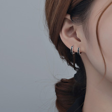 S925银素圈耳环女小众设计高级感耳钉2022年新款夏耳骨滴胶耳扣潮