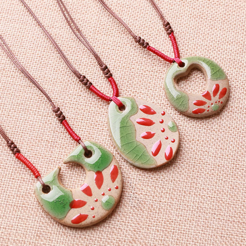 陶瓷首饰 陶瓷饰品 陶瓷手工陶泥项链 颜色釉陶瓷项链