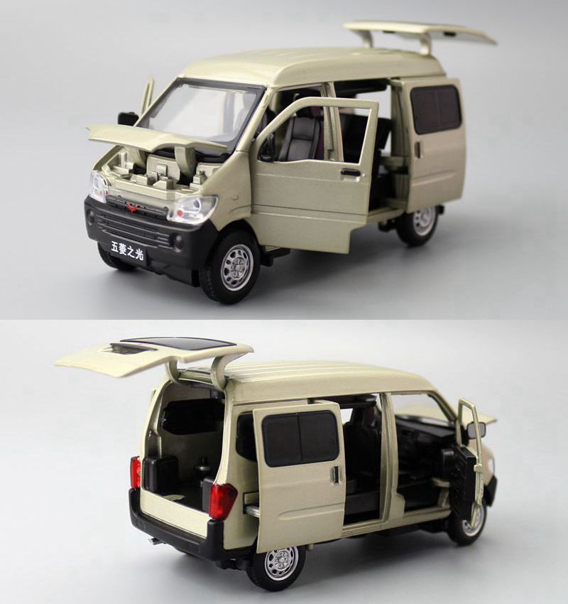 jkm玩具合金汽车模型1:32五菱之光面包车mpv声光六开门转向避震