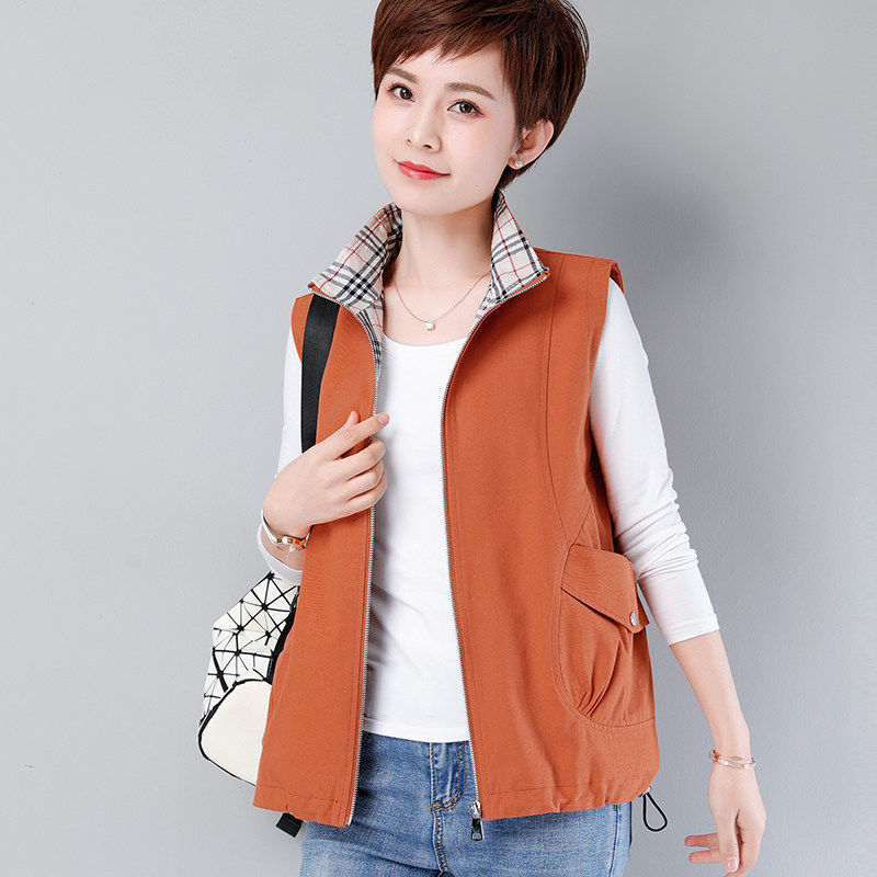 春秋马甲女短款休闲大码宽松坎肩中年妈妈装外穿马夹背心无袖外套