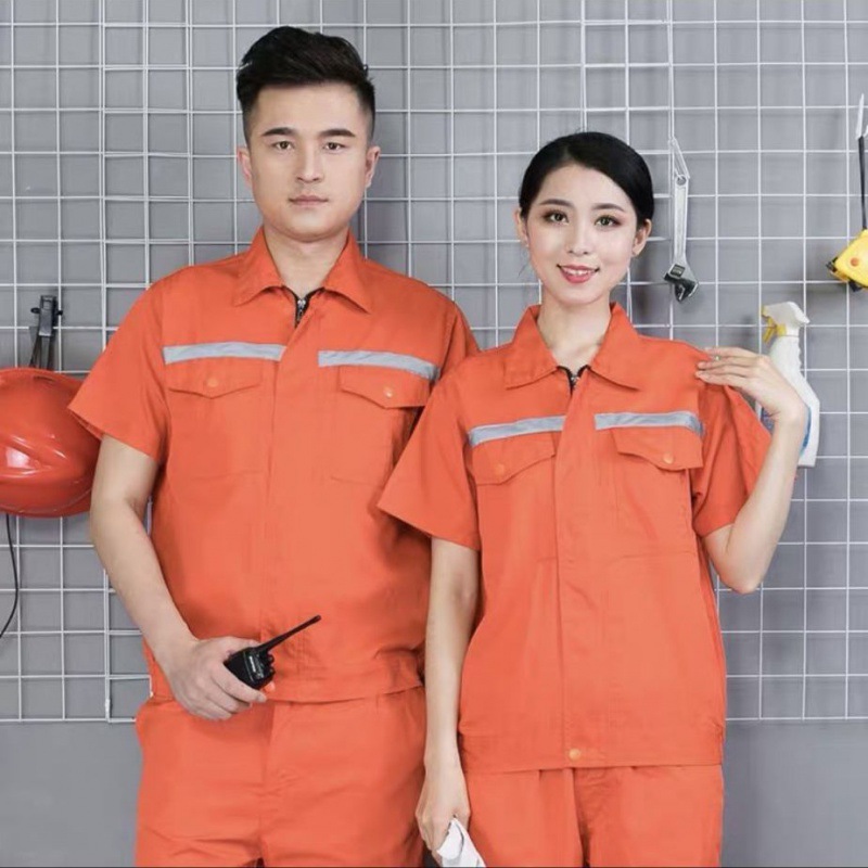 夏季工作服套装男短袖反光条上衣耐磨耐穿汽修工地劳保工装裤批发