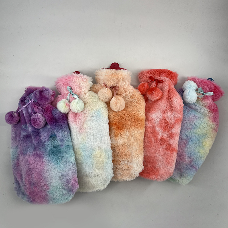 Exclusive for Cross-Border New Korean Ins Tie-Dye Natural Rubber Hot Water Injection Bag Warm Color Soft Hand Warmer