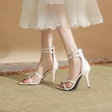 ladies heels夏季法式一字带细跟中跟百搭欧美简约仙女高跟凉鞋女