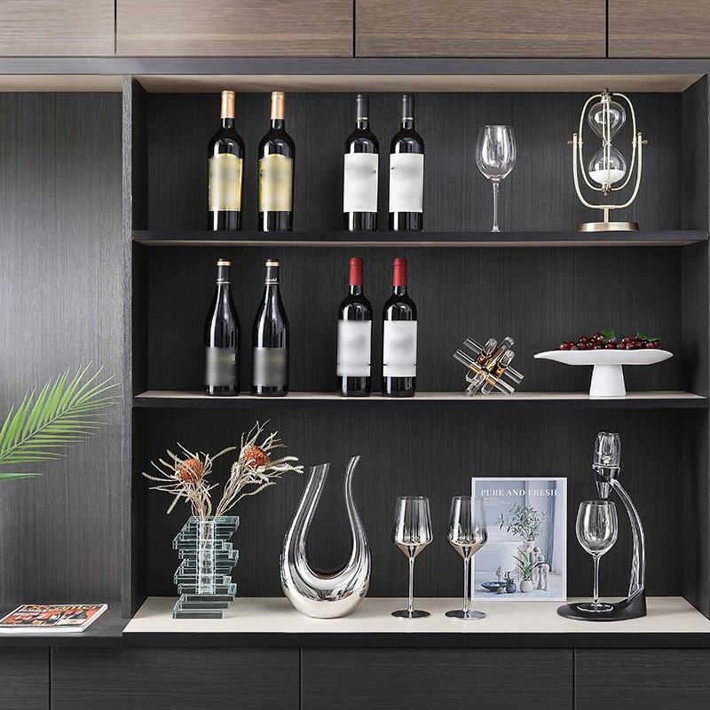 现代仿真红酒玻璃酒柜装饰品摆件假酒样板间厨房镀银色醒酒器花艺