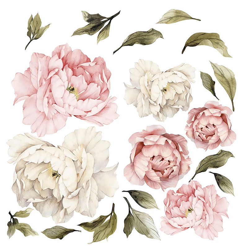 彩色可移除牡丹花贴纸客厅卧室儿童房出租房装饰贴花贴纸