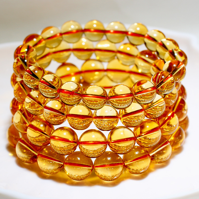 天然巴西黄水晶手链金橘黄晶暴力黄清透手串男士女款手珠饰品礼物