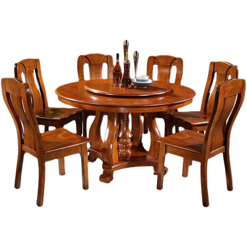 餐桌实木圆形原木餐台椅客厅大圆桌商用中式简约实木吃饭桌子家用