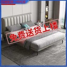 轻奢极简科技布床2米主卧双人床现代简约皮艺床软包小户型储物床