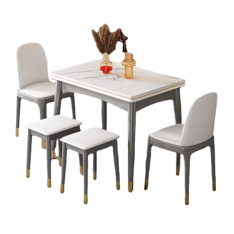 Simple Modern Light Luxury Stone Plate Folding Dining Table Retractable Multi-Functional Dining Tables and Chairs Set Small Apartment Solid Wood Dining Table