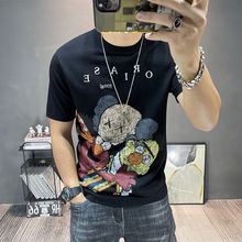 针织短袖男潮流卡通印花半袖毛衣秋冬打底衫大码毛衫半截袖上衣潮