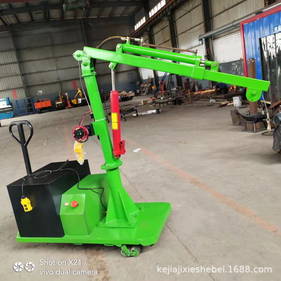 车间48v电动行走液压吊机 电瓶充电式移动小吊机伸缩升降车床吊机