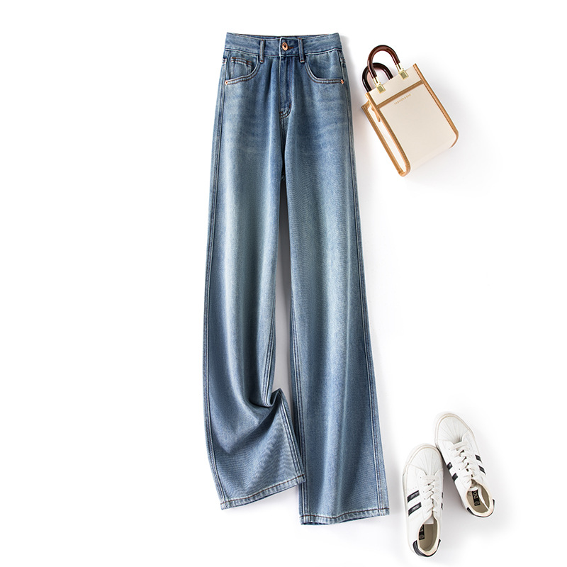 High Waist Straight Jeans for Women 2023 Autumn New Loose Slimming Drape Retro Nostalgic Mop Wide Leg Pants