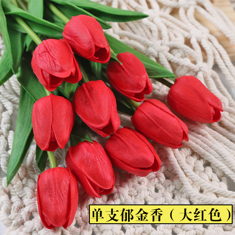 Pu Tulip Artificial Hand Feeling Tulip Flower Domestic Ornaments Wedding Photography Props Fake Flower Wholesale