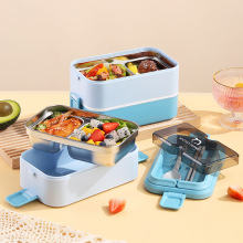 304不锈钢饭盒午餐便当盒加热便携快餐保温桶分格多层饭盒亚马逊