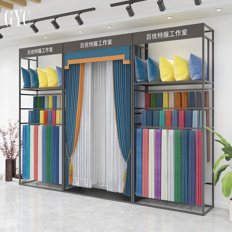高档展厅大样移动架窗帘布艺吊卡展示架落地摇摆杆样品货架