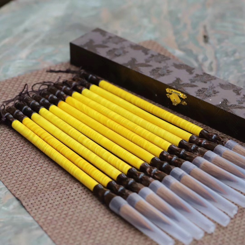 大叶金丝楠木水波狼毫文房四宝毛笔实木红木毛笔书画家居练字礼品