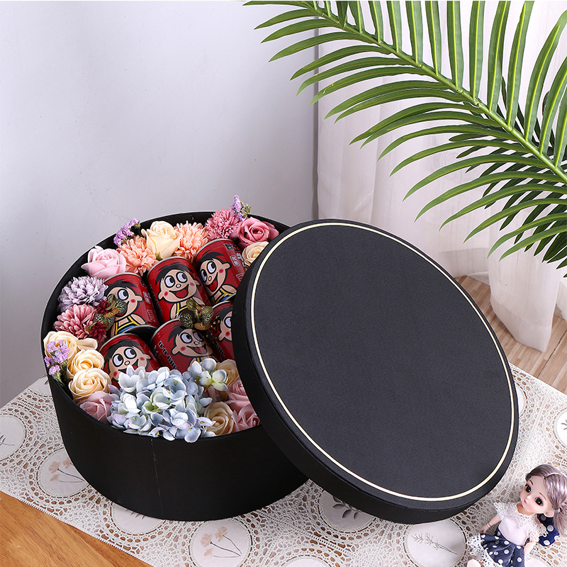 高档缎面礼盒圆形玫瑰花包装盒520情人节鲜花永生花礼品盒子空盒