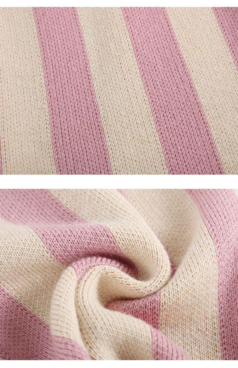 儿童夏季条纹针织时髦阔腿裤 洋气红白紫白女童九分裤子