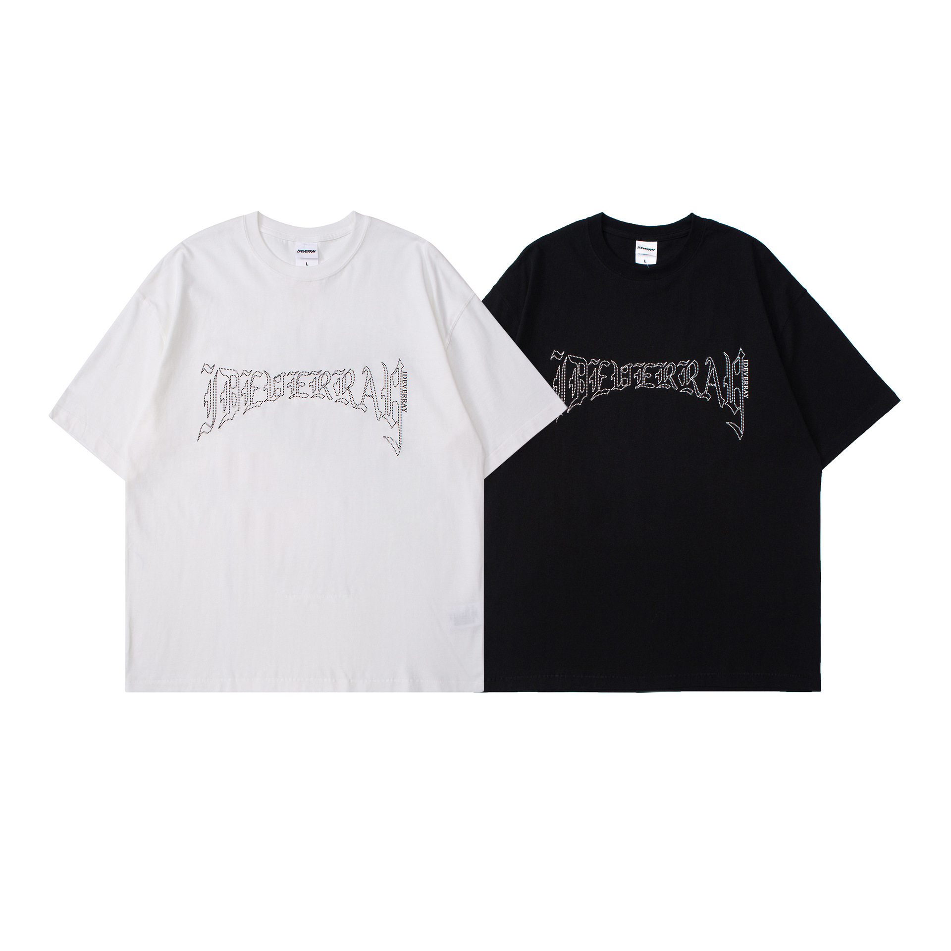 2022春夏新品国潮字母印花t恤黑白简约新疆棉情侣衫宽松落肩短袖