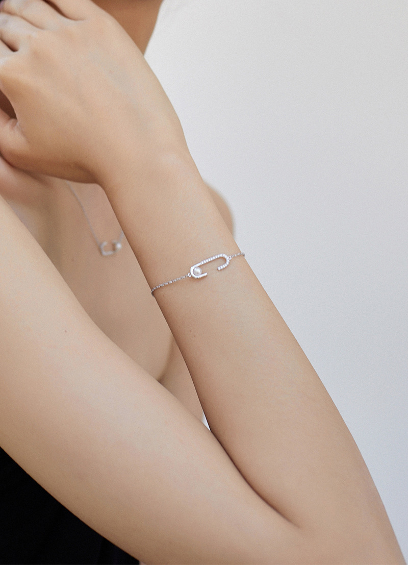 日韩小众设计珍珠别针手链ins韩网红超闪锆石回形针手环礼物新款