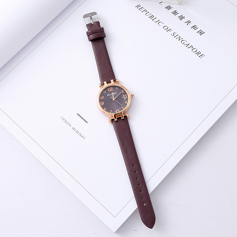 2023 New Solid Color Quartz Watch Fashion Lady Student Small Belt Watch Little Star Diamond-Embedded Watch
