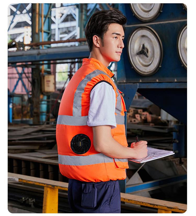 夏季施工队带风扇的衣服反光马甲制冷空调服男交通设施服ktf-马甲