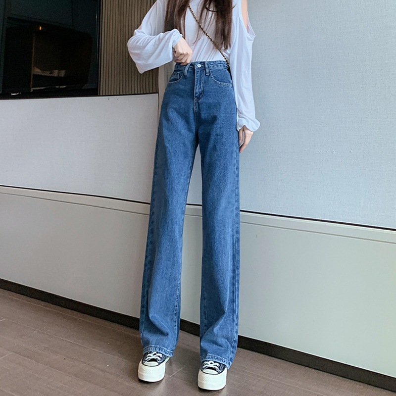 Denim Trousers for Women 2023 Summer New Korean Style High Waist Slimming and Wide Leg Mopping Jeans Foreign Trade Factory Wholesale