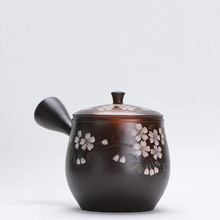 日本进口常滑烧侧把急须泡茶壶 玉光窑作个性窑变刻花急须壶