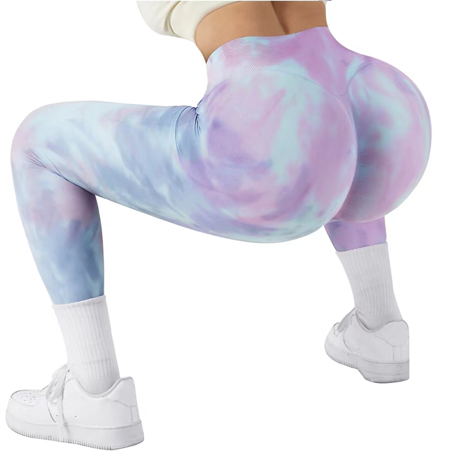 Cross-Border Seamless Binding and Bleaching Peach Hip Yoga Pants High Waist Belly Contracting Fitness Pants Women's Tie-Dyed Running Sports Tight Pants
