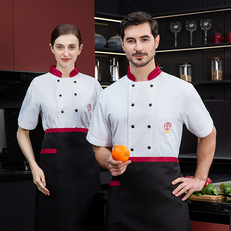 厨师服短袖工服酒店餐厅工作服厨房后厨西餐烧烤食堂厨师制服男